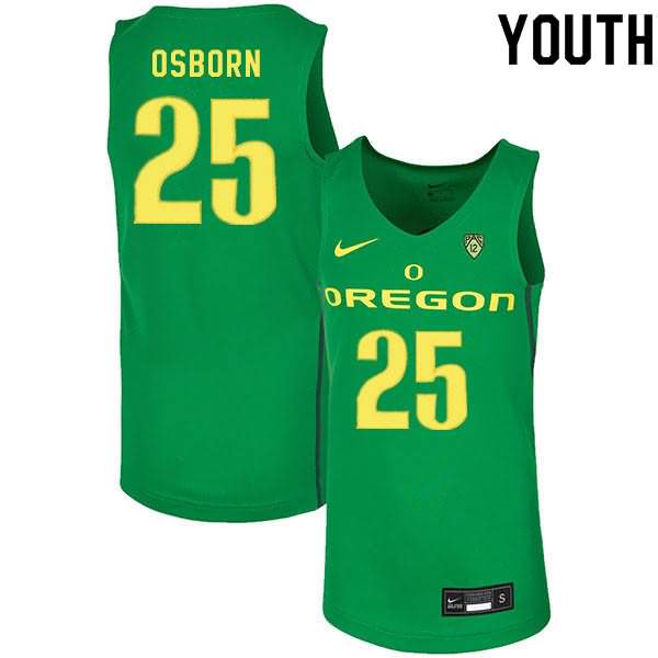 Oregon Ducks Youth #25 Luke Osborn Basketball College Green Jersey OWV50O1P