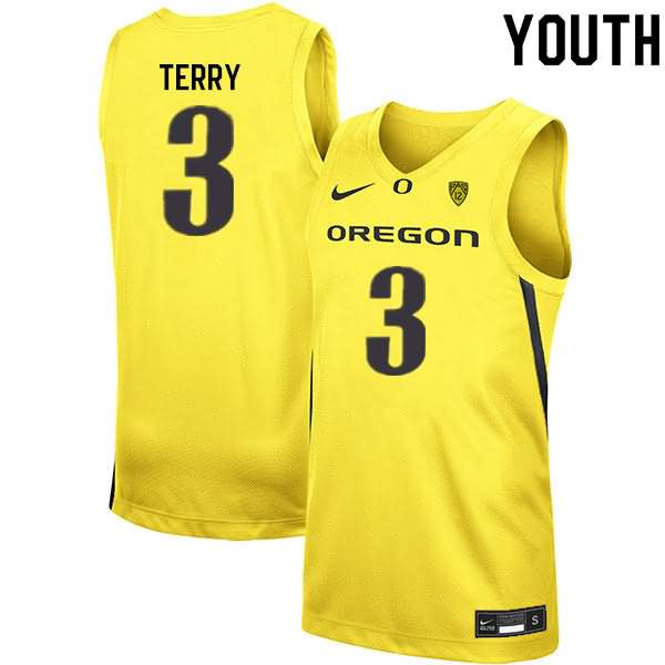 Oregon Ducks Youth #3 Jalen Terry Basketball College Yellow Jersey ZWW41O4T