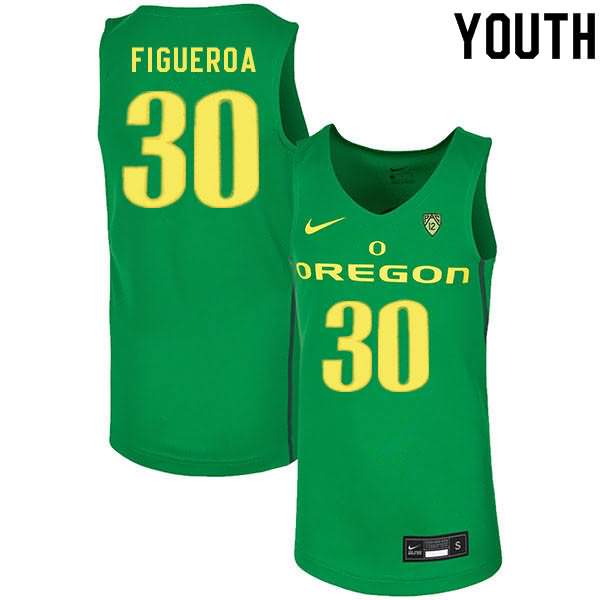 Oregon Ducks Youth #30 LJ Figueroa Basketball College Green Jersey XIV78O7V