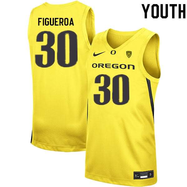 Oregon Ducks Youth #30 LJ Figueroa Basketball College Yellow Jersey HYJ03O7F
