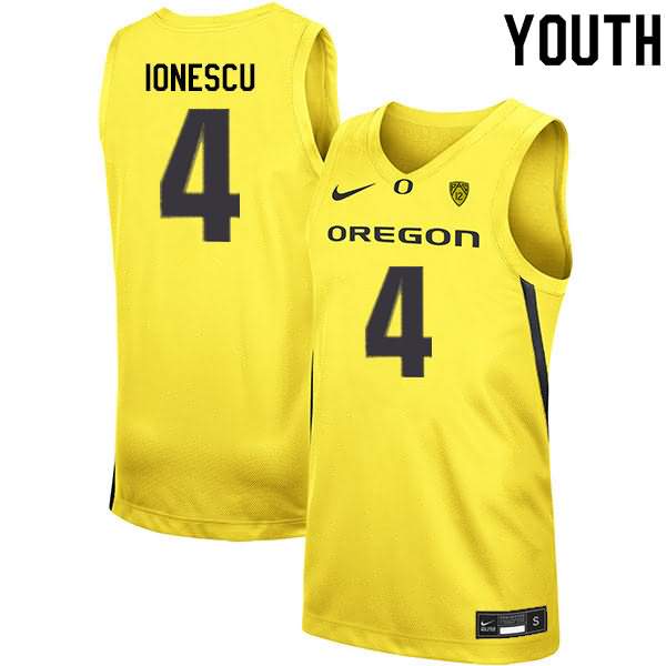 Oregon Ducks Youth #4 Eddy Ionescu Basketball College Yellow Jersey IDM23O4K