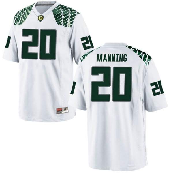 Oregon Ducks Youth #20 Dontae Manning Football College Replica White Jersey JKB36O1G