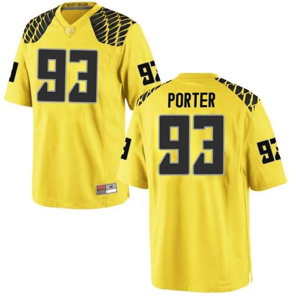 Oregon Ducks Youth #93 Isaia Porter Football College Game Gold Jersey DRA65O5V