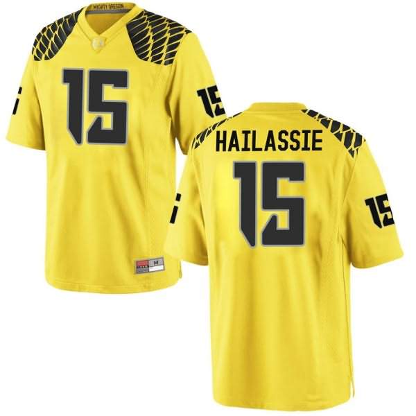 Oregon Ducks Youth #15 Kahlef Hailassie Football College Game Gold Jersey HHW71O3L