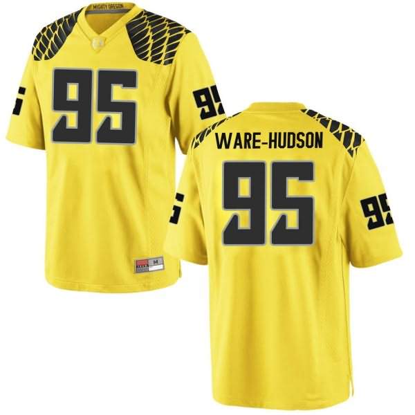 Oregon Ducks Youth #95 Keyon Ware-Hudson Football College Game Gold Jersey FKE38O4G