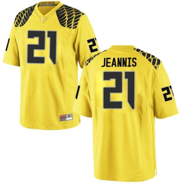 Oregon Ducks Youth #21 Tevin Jeannis Football College Game Gold Jersey PKO28O1V